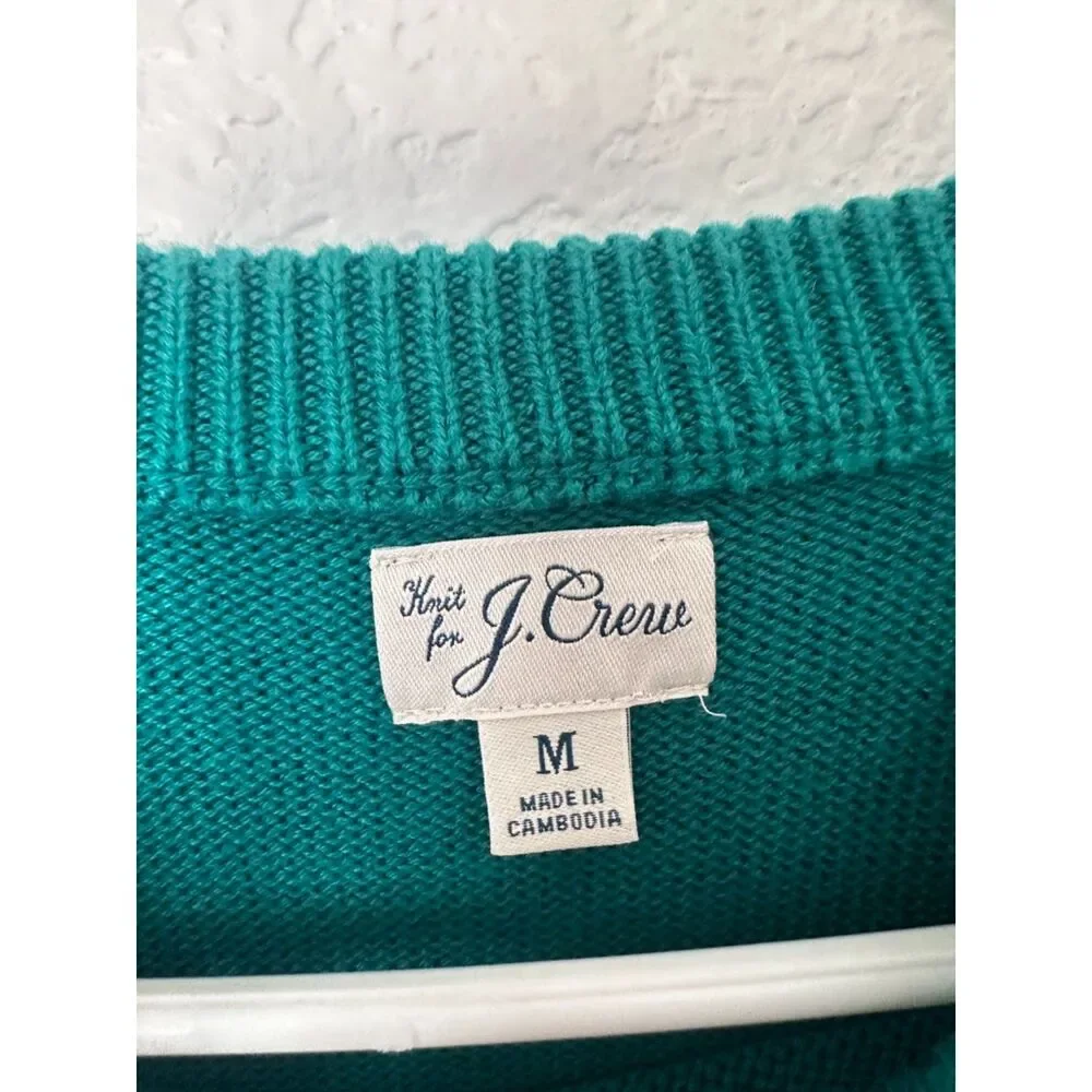 J. Crew Heritage Cotton Crewneck Sweater Green/Blue Size Medium